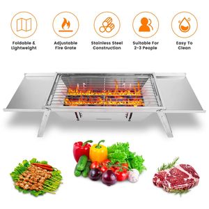 Griglia portatile in acciaio inox pieghevole a carbone Barbecue da tavolo facile configurazione Barbecue per campeggio feste all'aperto cortile - Product Image 1