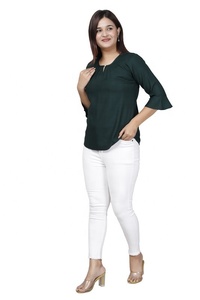Top Selling Premium Quality Women Regular Fit Rayon Solid Top Vintage Style Breathable Fabric <b>Party</b> Wear Available Green Color - Product Image 5