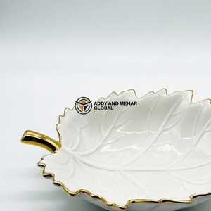 ชามเซรามิครูปทรงใบไม้ทันสมัยขอบทอง จานตกแต่งสวยงามสำหรับห้องครัว ห้องรับประทานอาหาร และของตกแต่งบ้าน - Product Image 6