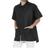 Gilet de Barbier Professionnel Respirant en Nylon avec Poches, Fermeture Éclair et Boutons, Col en V ou Col Montant, Sans Manches ou Manches Courtes