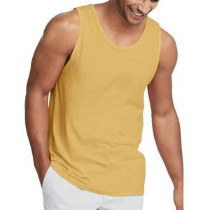 Débardeur tricoté décontracté pour homme, col rond, sans manches, couleur unie, respirant, en polyester, jaune moutarde délavé - Product Image 3
