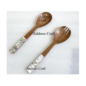 Wholesale Price Acacia Wood Salad Server Set With Seashell <b>Handle</b> Wooden Salad Spoon Set Kitchenware Utensil Salad Tools Cutlery - Product Image 5