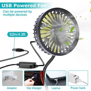 Ventilateur USB rotatif à 360 degrés pour voiture, à clipser sur tableau de bord ou fenêtre, avec 3 vitesses, pour siège arrière et usage domestique - Product Image 4