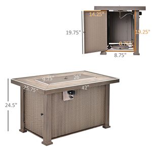 Tavolo con Braciere a Propano 30.000 BTU, Accensione Automatica, Effetto Vimini 42 Pollici, Tavolo Rettangolare con Braciere a Gas per Esterni, Coperchio in Ceramica Decorativo - Product Image 3