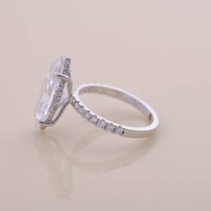 IGI Certified Marquise Cut Lab Grown Diamond Hidden Halo Engagement-Wedding Ring with Pavé Band in <b>Solid</b> 925 Sterling <b>Silver</b> - Product Image 3