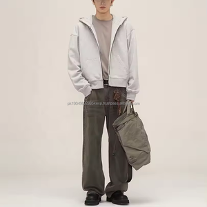 Sudadera con capucha para hombre en blanco de peso pesado 500 GSM, sudadera con cremallera completa personalizada, Sudadera con capucha recortada cuadrada con cremallera - Product Image 3