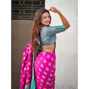 Sari en soie douce violette Elite Weaves, tissé en zari, ikkat patola, avec des tissages contrastés, robes de soirée élégantes, 600g - Product Image 3