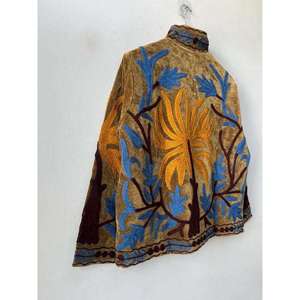 Premium Brown <b>Velvet</b> Embroidered Suzani <b>Jacket</b> With Floral Pattern Stand Collar Full Sleeve Autumn Women's Outerwear - Product Image 4