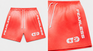 Shorts pour hommes HELLSTR avec imprimé Fearless, taille élastique rouge, style streetwear décontracté, respirant, en maille, pour la plage - Product Image 4