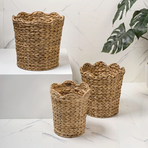 Versatile Woven Waste <b>Bin</b>, Water Hyacinth Basket for Kitchen Bathroom & Office, Natural Fiber Trash Can <b>with</b> Handle From Vietnam - Product Image 6