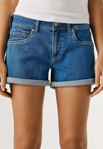 Shorts en jean bleu foncé pour femme, taille mi-haute, ourlet roulé, décontractés et chics pour l'été – Vente en gros, personnalisation disponible - Product Image 4