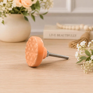 SHUBHAM Modern <b>Ceramic</b> Cabinet <b>Knob</b> Orange Round Wardrobe <b>Drawer</b> Handle Floral Texture for Bedroom Bathroom Kitchen - Product Image 1