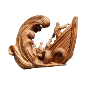 Escultura Artesanal de Jesús y sus Discípulos en Barco, Decoración Religiosa de Madera Hecha a Mano para el Hogar, Artesanía Cristiana con Grabados - Product Image 5