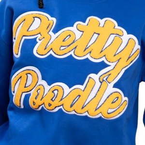 Sudadera Pretty Poodle unisex azul de chenilla con gráfico, cuello redondo, estilo casual de hermandad griega - Product Image 3