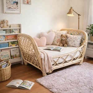 Cama de Ratán Hecha a Mano para Niños, Tapicería de Algodón, Cómoda, Estilo Escandinavo, Ecowoodies, Cama Individual/Doble para Niños Pequeños e Infantes - Product Image 2