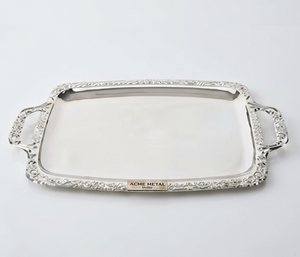 Premium <b>Silver</b> Metal Serving <b>Tray</b> With Decorative Edge And Handles <b>Mirror</b> Polish For Food and Beverage Wedding Events Restaurant - Product Image 3