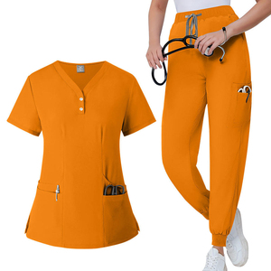 Conjunto de Uniforme Médico Rosa para Mujer, Top con Cuello en V y Bolsillos, Pantalones con Cordón, Uniformes de Hospital, Diseño de Logotipo Personalizado, Trajes de Dentista al por Mayor - Product Image 6