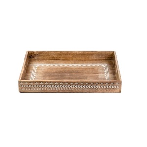 Plateau rond en bois de luxe moderne, personnalisé pour salon de thé et café, plat en bois fait main, vaisselle classique avec décoration sous glaçure - Product Image 5