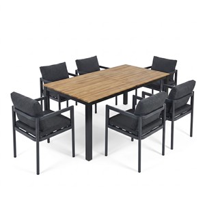 Acacia Wood Aluminum Contemporary Rectangle <b>Grey</b> <b>Dining</b> <b>Set</b> 7-Piece Patio Furniture Wholesale - Product Image 3
