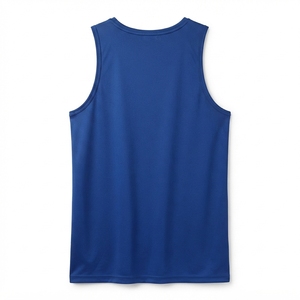 Blue Men's Sleeveless <b>Tank</b> <b>Top</b> O-Neck Solid Color Breathable Quick Dry Polyester/Cotton Casual Wear 220g <b>Knitted</b> - Product Image 2