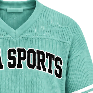 Camiseta Deportiva de Punto Personalizada en Verde Menta, Cuello en V, Manga Corta, a Rayas, Transpirable, Holgada, Informal, para Equipos Deportivos - Product Image 6