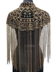 Elegant Vintage Plus Size Embroidered Handmade Blouse Mandarin Collar Beaded <b>Fringe</b> Floral Pattern Sleeveless Top Autumn Women - Product Image 3