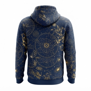 Sudadera con Capucha Azul Marino para Hombre con Estampado Gráfico Celestial Dorado, Sudadera Personalizada de Estilo Urbano - Product Image 4