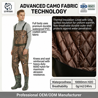 Vente en gros OEM : Waders de chasse en PVC camouflage pour hommes, isolés et imperméables, avec bottes intégrées, pour la chasse au canard et aux oiseaux aquatiques