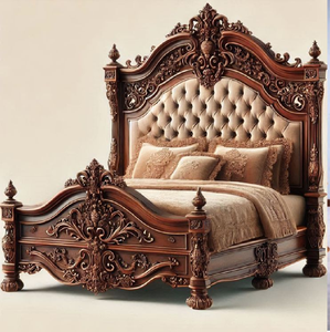 Cama clásica de madera maciza con tallados de celosía arqueada y pilares. Disponible a precios de mayorista. - Product Image 4