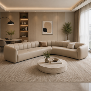 INTELLIGENTIA WOODS Sofá Seccional de Cuero Curvo Moderno en Forma de L, Conjunto de Sofás Modulares con Espuma de Alta Densidad para Sala de Estar - Product Image 3