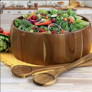 Bol de service rond en bois avec cuillères à salade, design minimaliste fait main pour les fêtes - Product Image 4