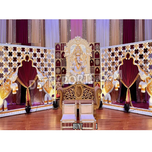 South Indian Half Saree Ceremony Stage <b>Decor</b> Traditional Ganesha Theme Stage <b>Decor</b> Luxury Golden Maharaja <b>Elephant</b> Frame Set USA - Product Image 1