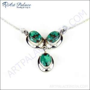 Impressive <b>Turquoise</b> Gemstone Fine Pendant <b>Necklace</b> Beautiful Trendy Solid Silver <b>Necklace</b> - Product Image 1