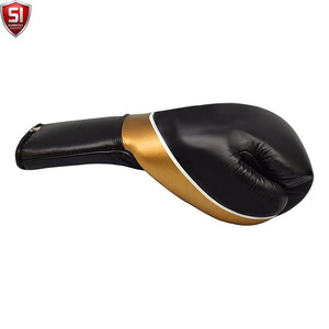 Gants de boxe SUMROOS SI en cuir noir et or avec sangle de poignet réglable, durables, protecteurs, confortables, équipement d'entraînement, design à lacets - Product Image 4