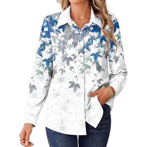 Chemise pour femme personnalisée, couleur lilas, col à volants, manches volumineuses, ultra légère, hauts d'été - Product Image 5
