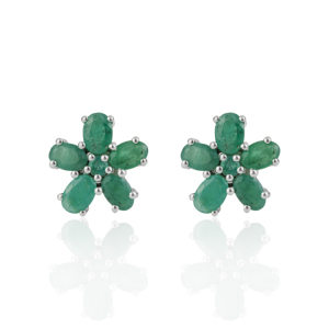 Best Quality Natural <b>Emerald</b> Gemstone Floral Design 925 Sterling Silver Fine Handmade <b>Stud</b> Earrings For Women Everyday Wear - Product Image 1