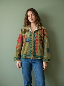<b>Women</b>’s Floral Embroidered <b>Velvet</b> <b>Jacket</b>, Boho Botanical Design, Ethnic Outerwear for Wholesale - Product Image 2