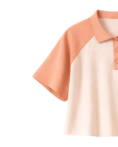 Custom <b>Peach</b> Beige Women Cropped Polo T Shirt Raglan Sleeve Casual Cotton <b>Top</b> Button Placket Loose Fit Summer Streetwear Tee - Product Image 3