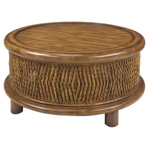 Tables basses et d'appoint rondes de luxe en rotin et bois de qualité supérieure, style rustique vintage, pour salon - Product Image 1