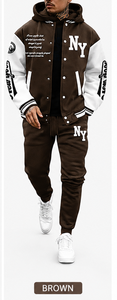 Custom Varsity Letter Print Tech Fleece Tracksuit Plus Size <b>Men</b> Zip <b>Jacket</b> Jogger Set - Product Image 5