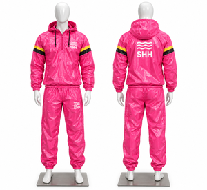 Custom Pink Hooded Sauna Suit Women <b>Men</b> Shiny Sweat Tracksuit Half Zip Pullover Jacket Pants Set <b>Thermal</b> Workout Fitness Wear - Product Image 3