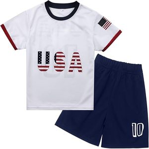 Conjunto de Camiseta con Estampado de la Bandera de EE. UU. y Pantalones Cortos con el Número 10, Ropa Deportiva Personalizada de Algodón, Atuendo para el Día Nacional - Product Image 1