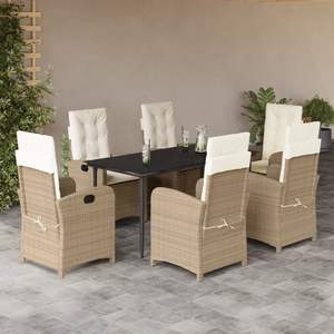 Juego de Comedor de Patio de 7 Piezas en Poliratán Beige con Cojines, Conjuntos de Jardín - Product Image 1