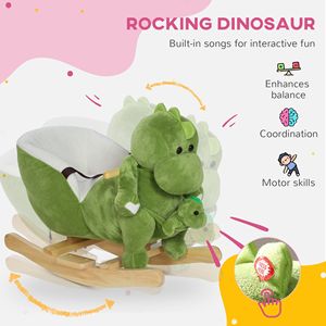 Caballo Balancín para Niños de 18 a 36 Meses, Juguete de Dinosaurio Verde con Cinturón de Seguridad, 32 Canciones y Marioneta de Mano - Product Image 4