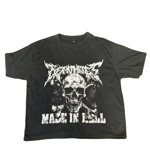 T-shirt à manches courtes pour homme, col rond, noir, avec motif de crâne, style punk, imprimé, coupe classique, tissu jersey - Product Image 1