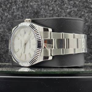 Montre de luxe pour homme de 41 mm, en acier inoxydable, automatique, mécanique, cadran à index blanc, lunette cannelée, montre-bracelet de style professionnel - Product Image 2