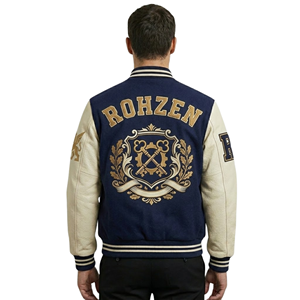 Veste de baseball vintage brodée de haute qualité, sur mesure, en laine 100 %, avec manches en cuir, style Letterman, ODM OEM - Product Image 2