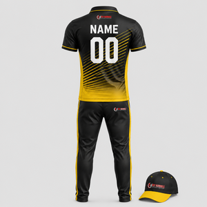 Conjunto Deportivo Fly Humble para Hombre, Negro y Dorado, Camiseta Polo de Manga Corta, Pantalones y Gorra, Transpirable, de Secado Rápido, con Estampado por Sublimación - Product Image 4