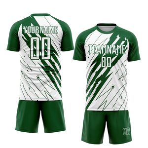 ชุดเสื้อฟุตบอลแบบยูนิเซ็กซ์สีเขียวขาวพิมพ์ลายตามสั่งชื่อทีมหมายเลขชุดยูนิฟอร์มผู้ใหญ่แขนสั้นดูดซับความชื้น - Product Image 1