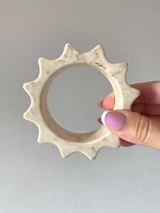 Handmade Marble Resin Bangle Chunky Geometric Sunburst Fluted Resin Craft Cream Ivory Cog Cuff Bangle Jewelry - Product Image 4